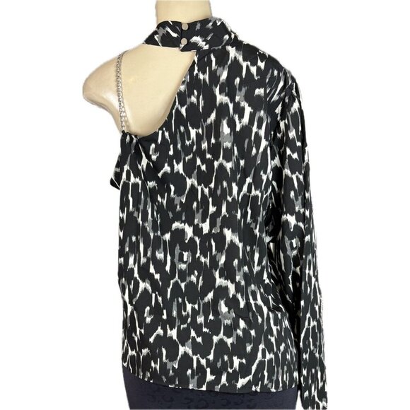 New York & Company XXL Black Animal Print Choker One Shoulder Chain Strap Top - Picture 4 of 6